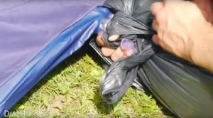 Inflating the mattress with a garbage bag
