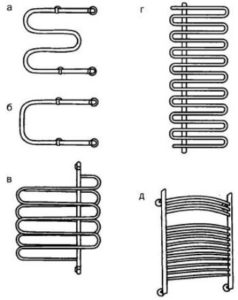 Different forms of heated towel rails