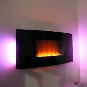 Electric fireplace with background lighting