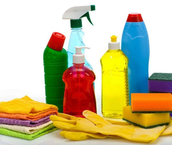 Various products for cleaning chair upholstery.