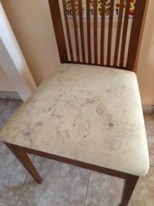 Dirty chair upholstery.