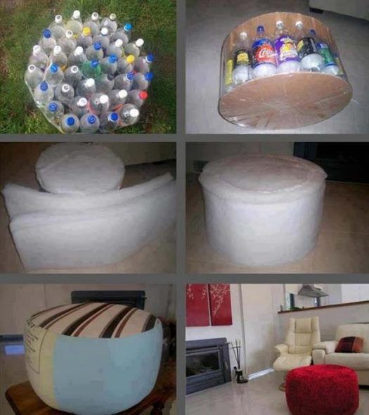 DIY ottoman made from plastic bottles step by step