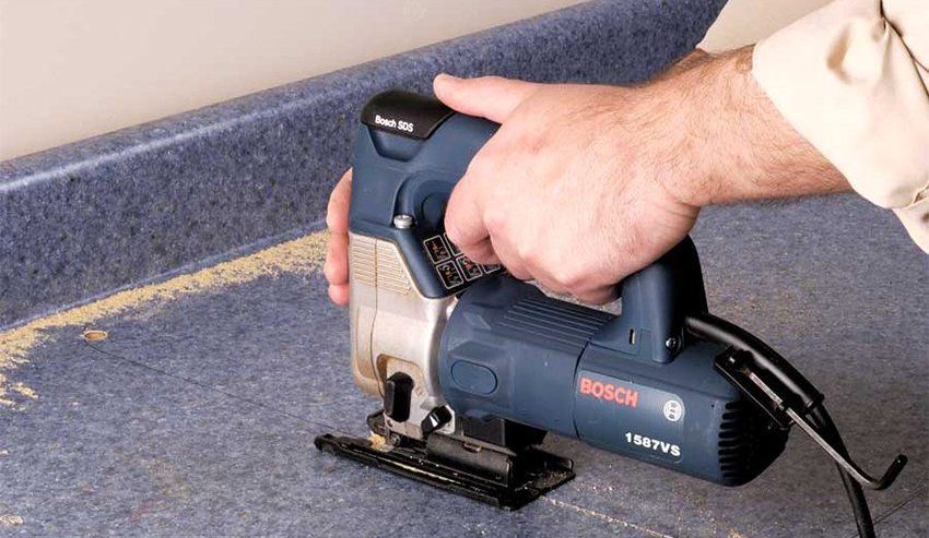 Creating a hole for the sink.