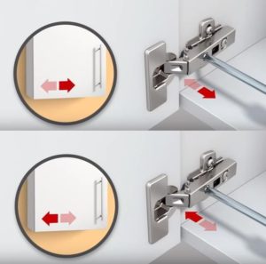 Options for adjusting hinges on cabinet doors.