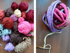 Choosing yarn for crocheting chair rugs.