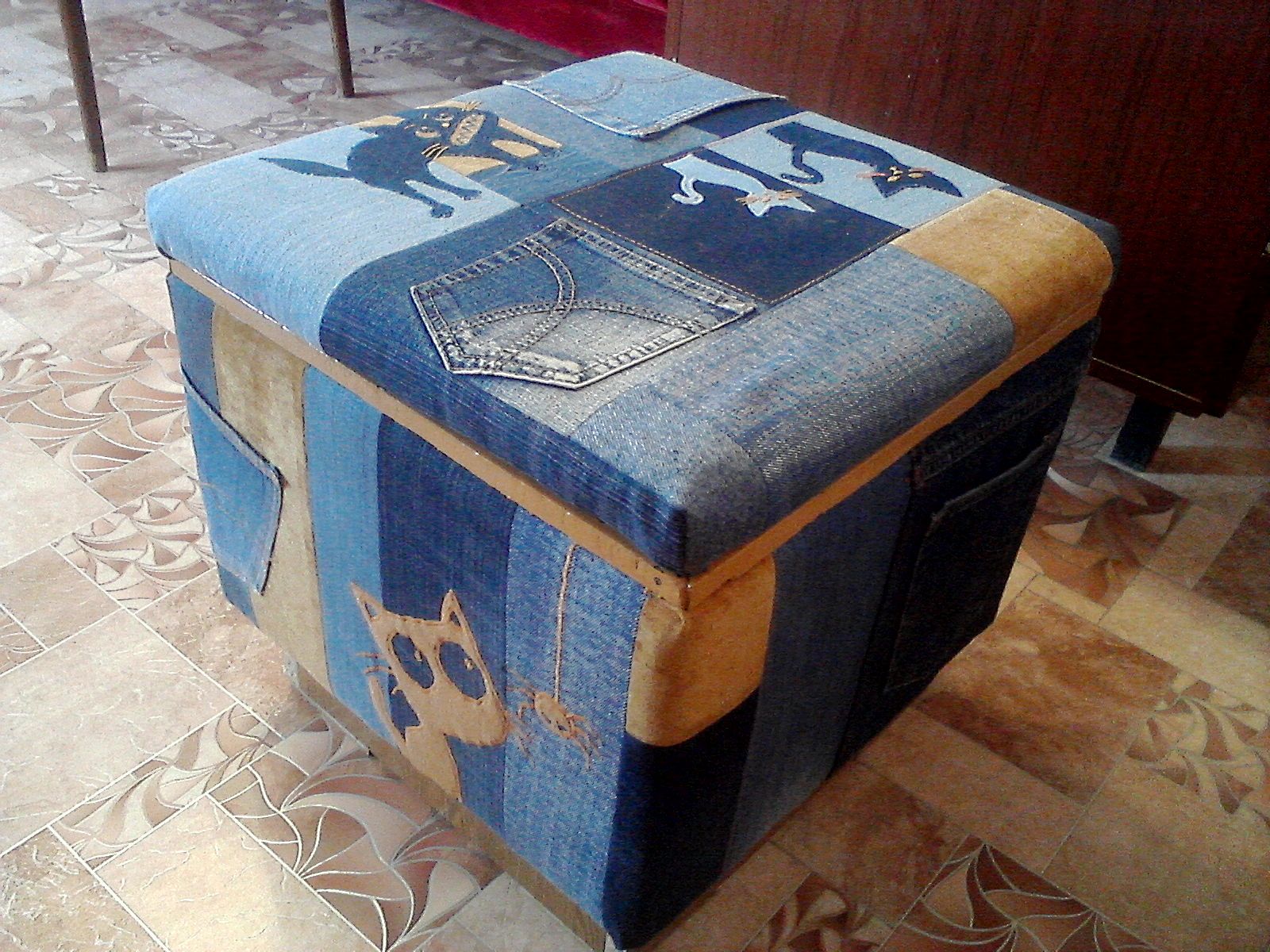 DIY ottoman from old jeans