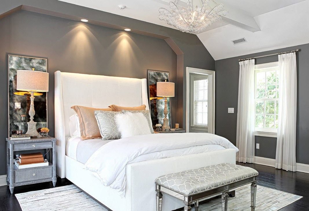 White and gray bedroom.