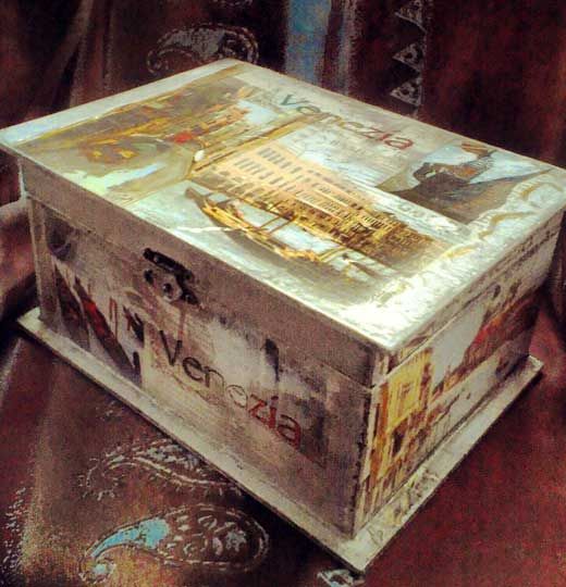 Decoupage of an antique chest..