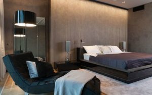 Bedroom design with dark furniture