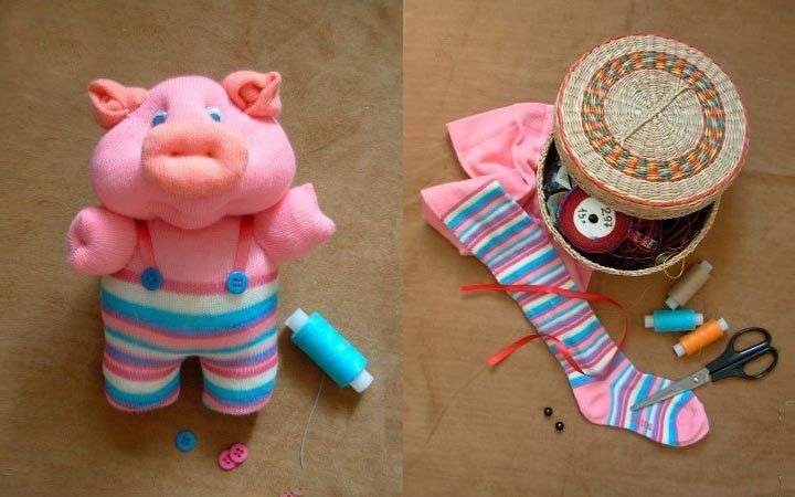 Pig toy made from children's tights.