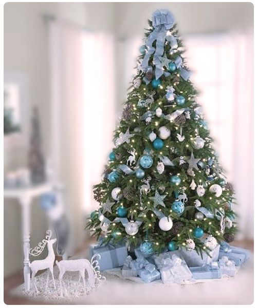 Artificial decorated Christmas tree.