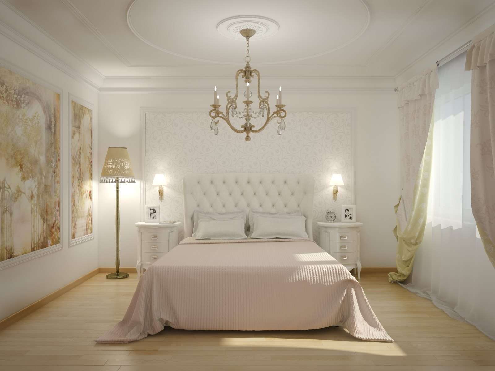 How to make a bedroom interior in pastel colors with white furniture