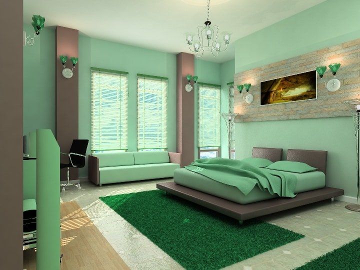 Bedroom in green tones.