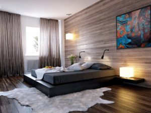 Laminate on the wall in the bedroom interior