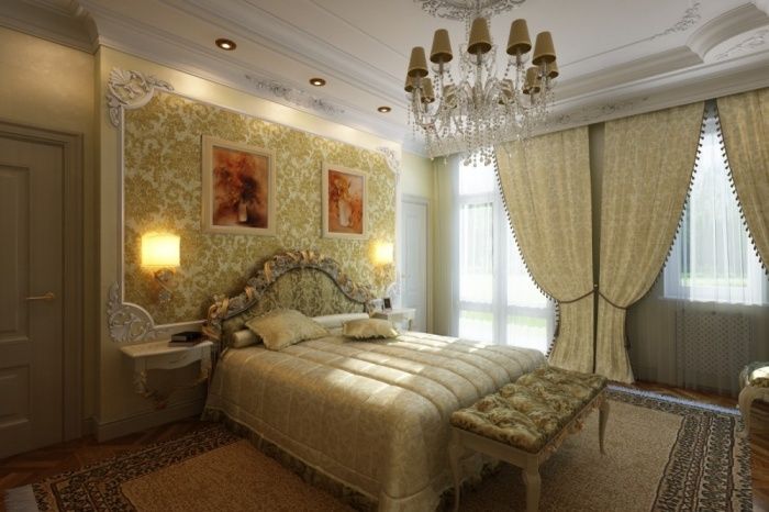 Lighting in a classic bedroom interior.