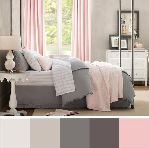 Pink and gray bedroom.