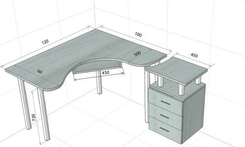 Diagram of a corner computer desk.