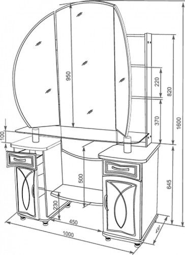 Scheme of a dressing table for a girl. 