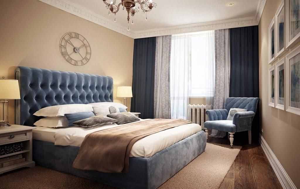 Design option with a blue bed.