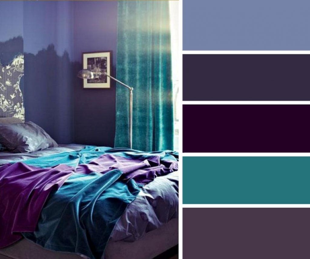 Combination of purple with other colors in the bedroom.