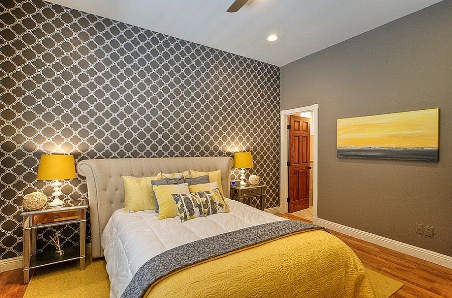 Combinations of yellow in the bedroom interior.