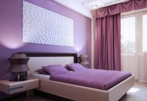 Bedroom in lilac tones.