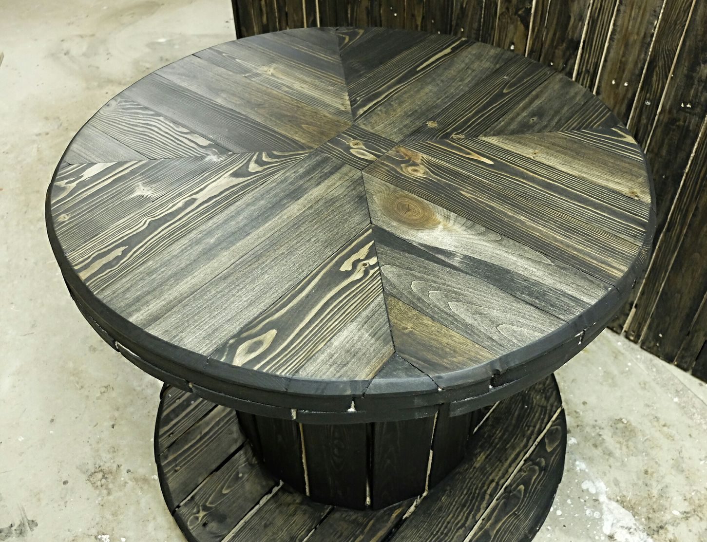 Table made from an old spool.