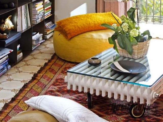 DIY table made from a radiator.