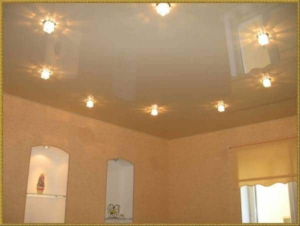 Built-in lights in the suspended ceiling.