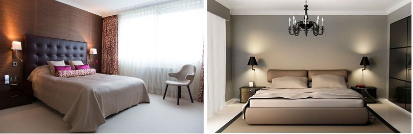 Comfortable placement of sconces above the bed.