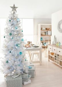white Christmas tree in different interiors