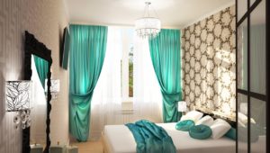 Turquoise curtains in the bedroom