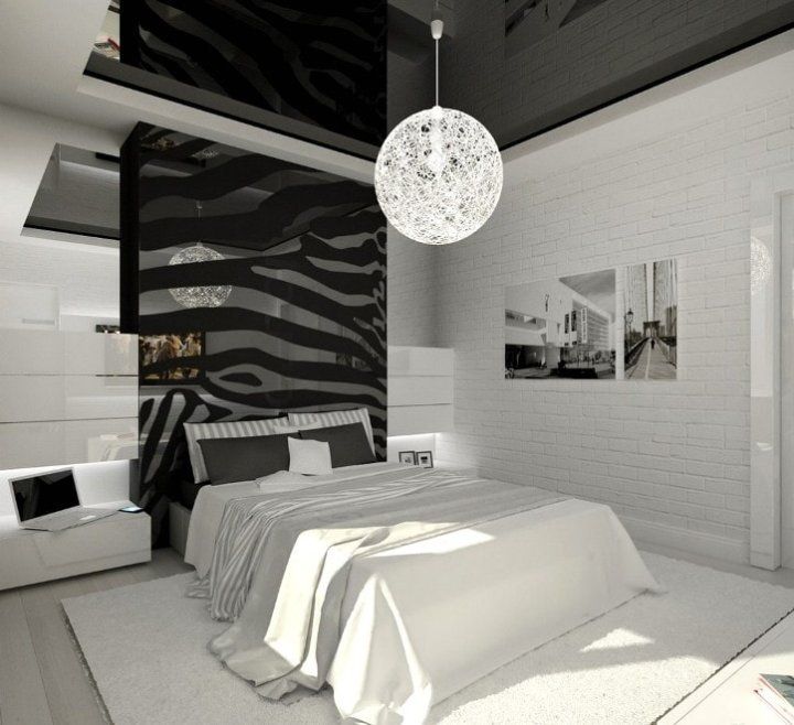 bedroom in black and white