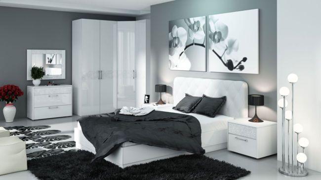 bedroom in black and white design