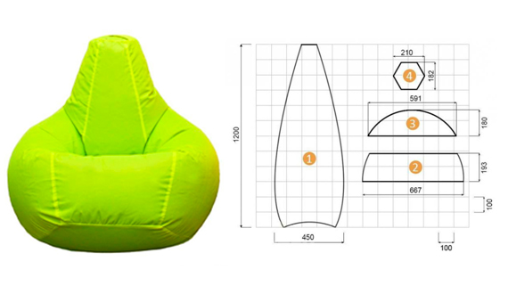 Drawing of a frameless chair.