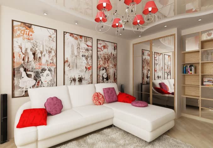 Interior with corner sofa bed.