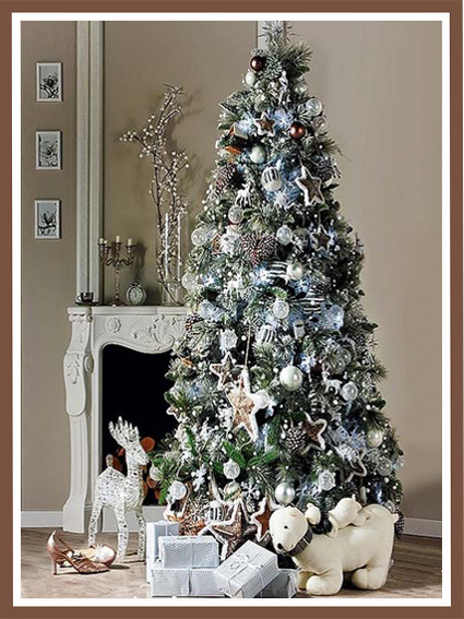 Silver-gold spruce decor.