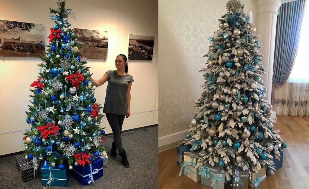 Christmas tree in blue and silver tones