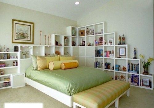 shelves along the wall space