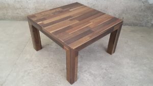 Table made from leftover laminate flooring.
