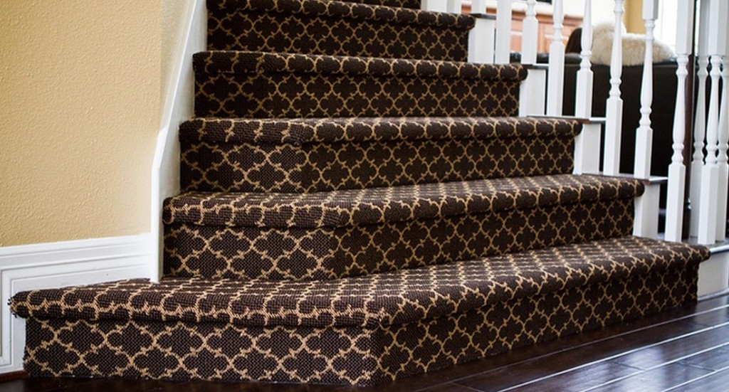 Staircase with carpet.
