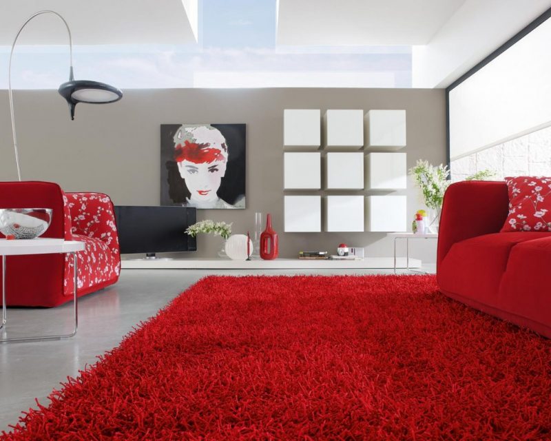 Bright carpet in the living room interior.