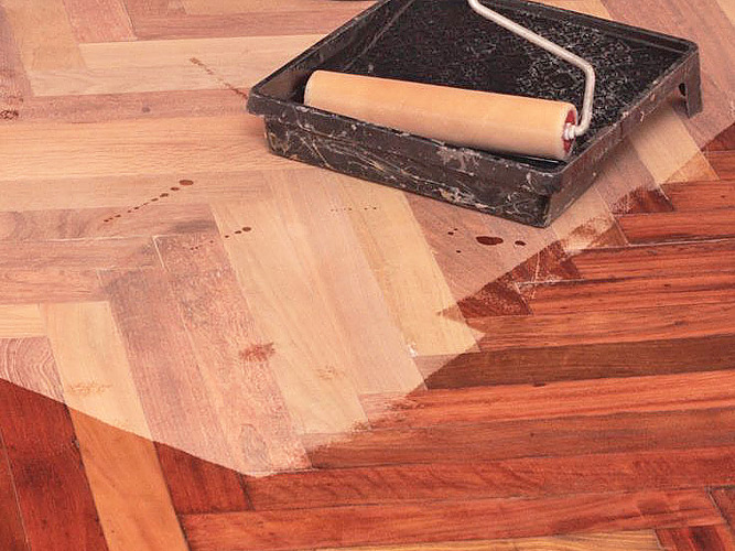 Oil coating of parquet.