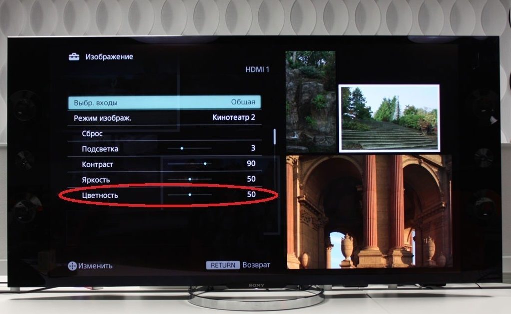Color option in the TV menu.