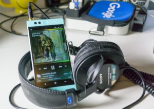 Telephone with headphones