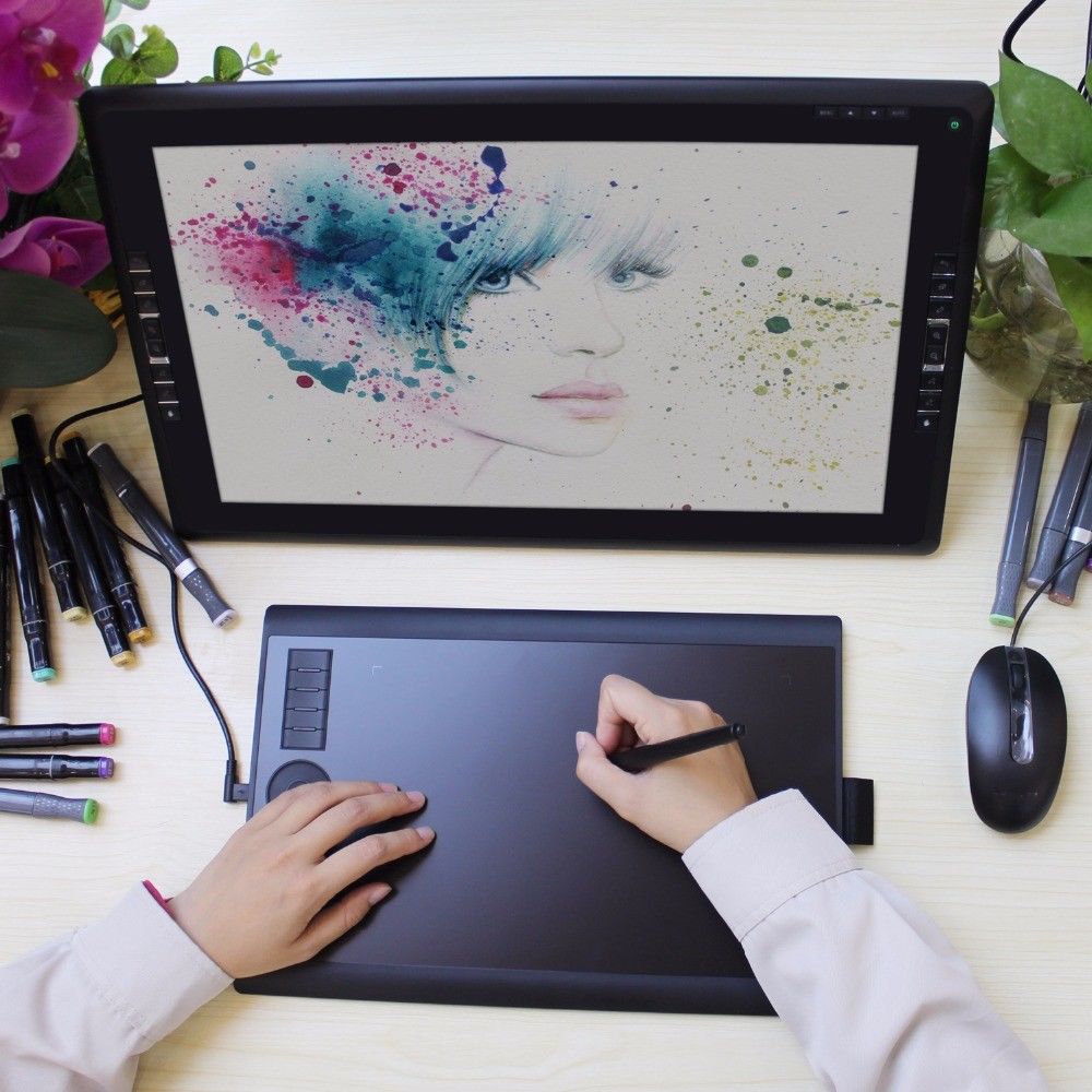 Using a graphics tablet for drawing.