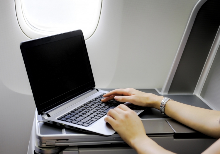 Laptop on an airplane