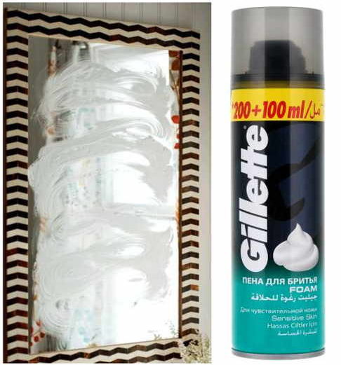 Mirror and shaving foam.