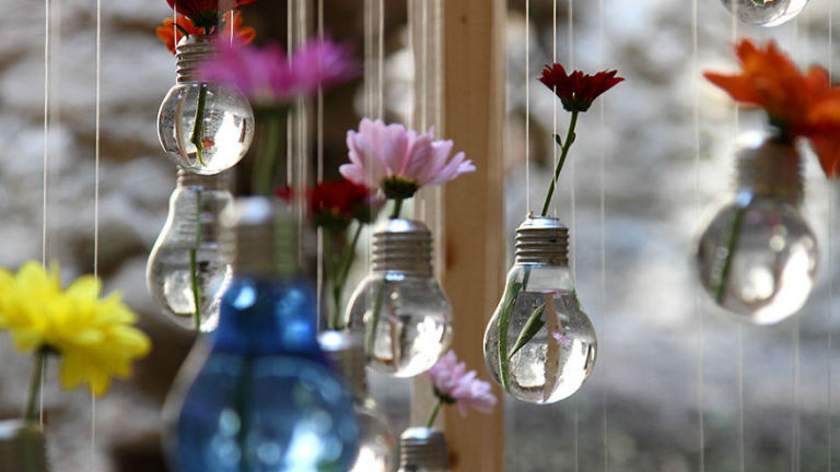 vases made from light bulbs