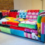 Sofa with bright upholstery.